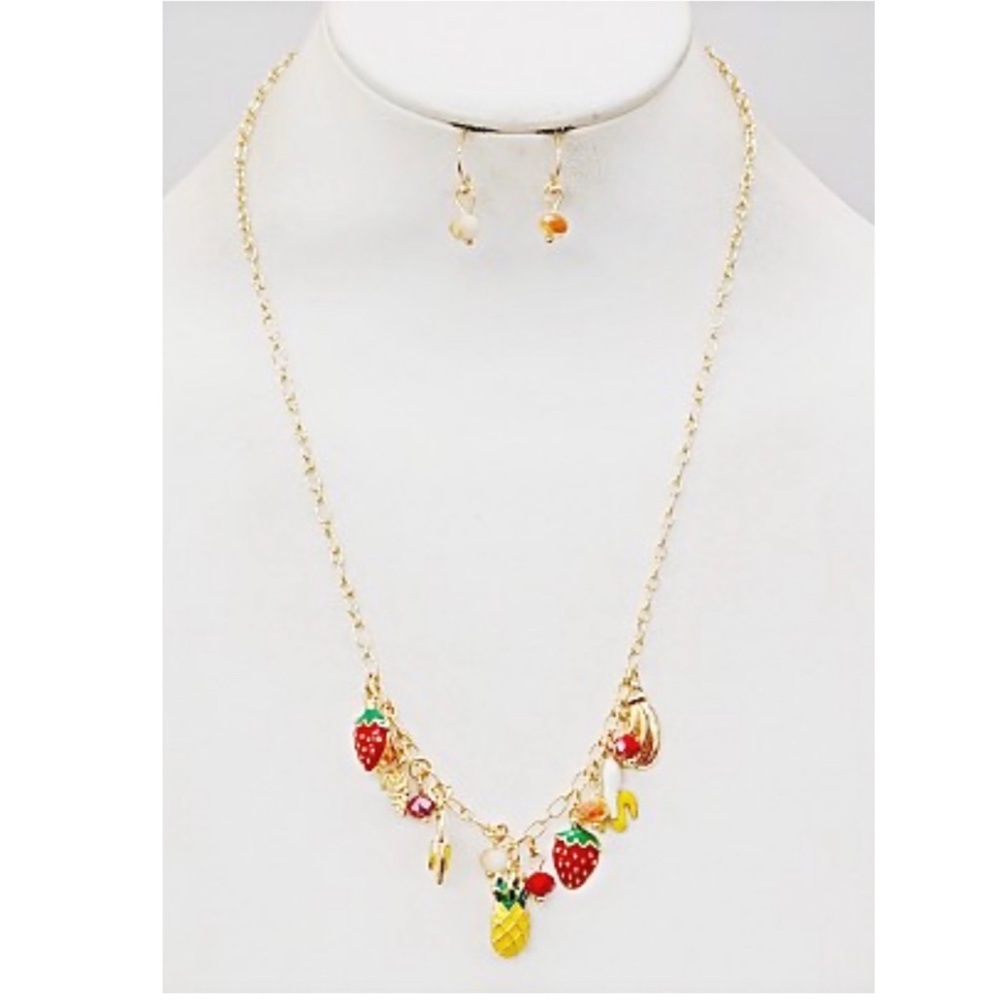 Fruit Strawberry Pineapple Banana Necklace Set. - Picture 2 of 3